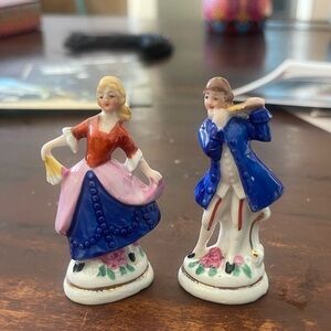 Charming Porcelain Figurine Duo - Red and Blue Attire